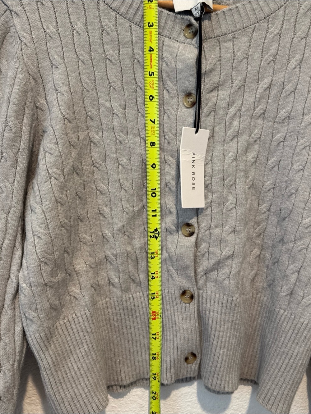 NWT Pink Rose Women’s Grey Cable Knit Button-Up Cardigan Sweater Crew Neck XL - Picture 5 of 6